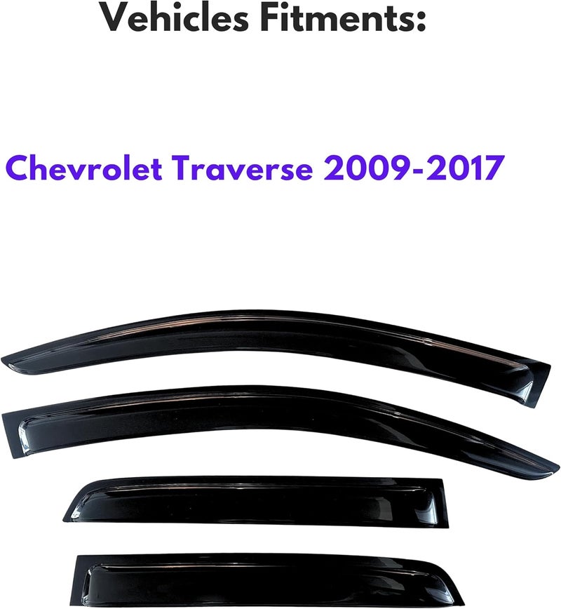 KPY Window Visor Compatible with Chevrolet Traverse 2009-2017, Rain Guard Side Window Vent Deflectors Tape-On Style, 2009 2010 2011 2012 2013 2014 2015 2016 2017, Black - Image 2